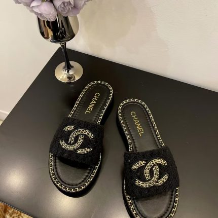 Chanel Interlocking CC Logo Leather Slingback Sandals