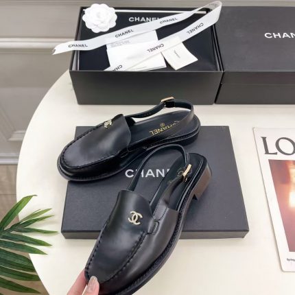 Chanel Diamante Slingback Loafers Black
