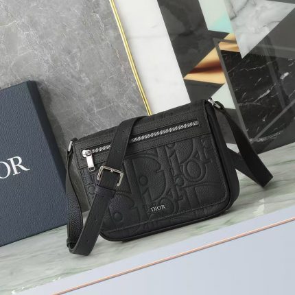Dior Messenger Bag with Flap Black Dior Gravity Leather and Black Grained Calfskin