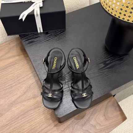 Chanel CC Logo Lambskin Slingback Sandal Heels