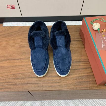 Loro Piana Shoes With Fur Navy Suede
